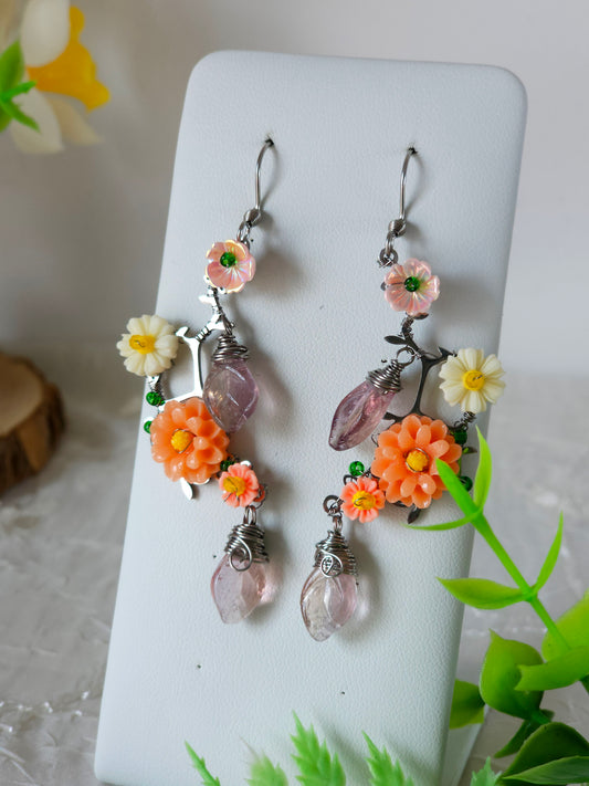 Cercei florali "Petale de Coral"