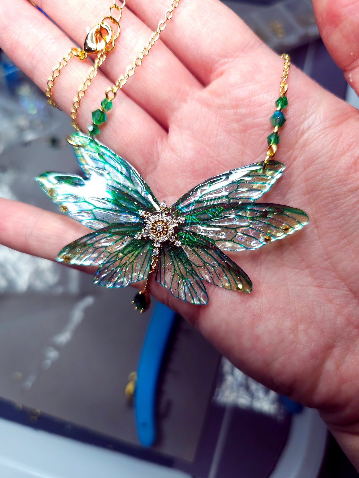 Colier cu Zâna Reflexii de Crăciun în Verde