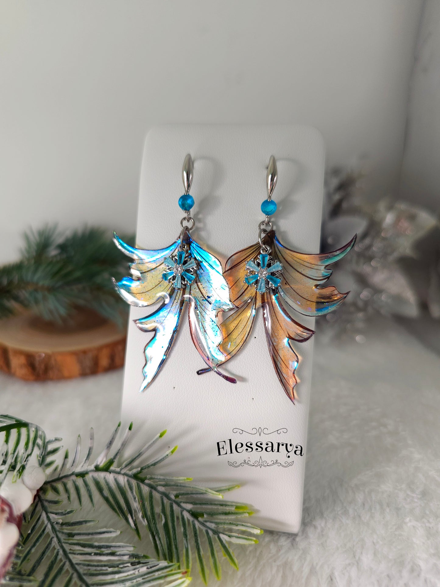 Cercei Aripi din Alb-Azur