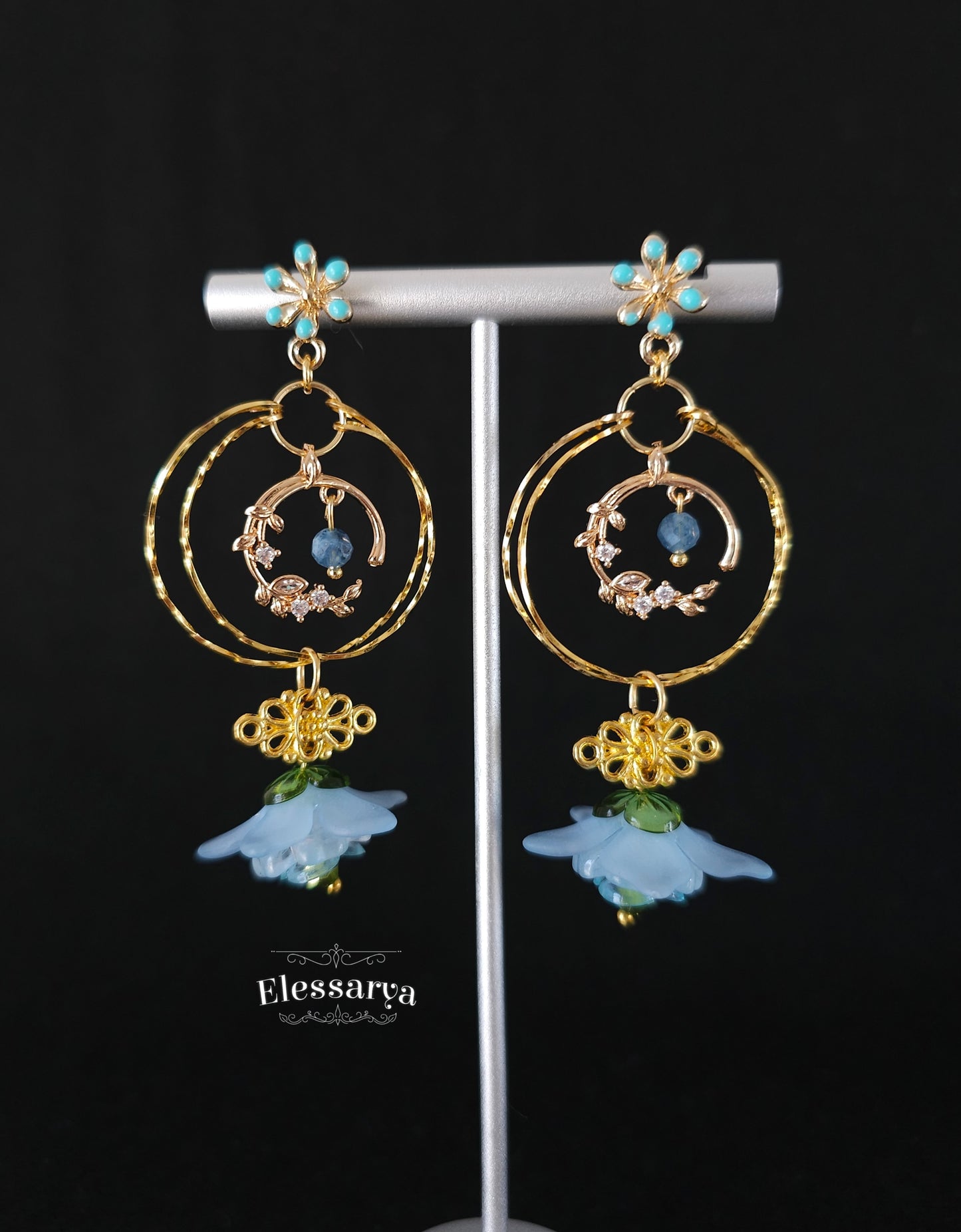 🌙 Floral Earrings – Celestial Bells