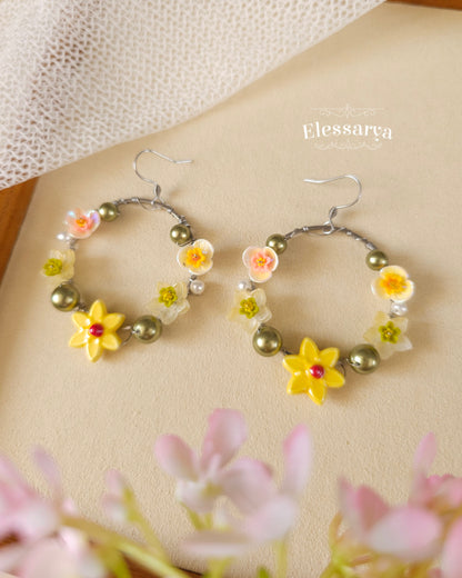 Floral Earrings - Daffodil Wreaths