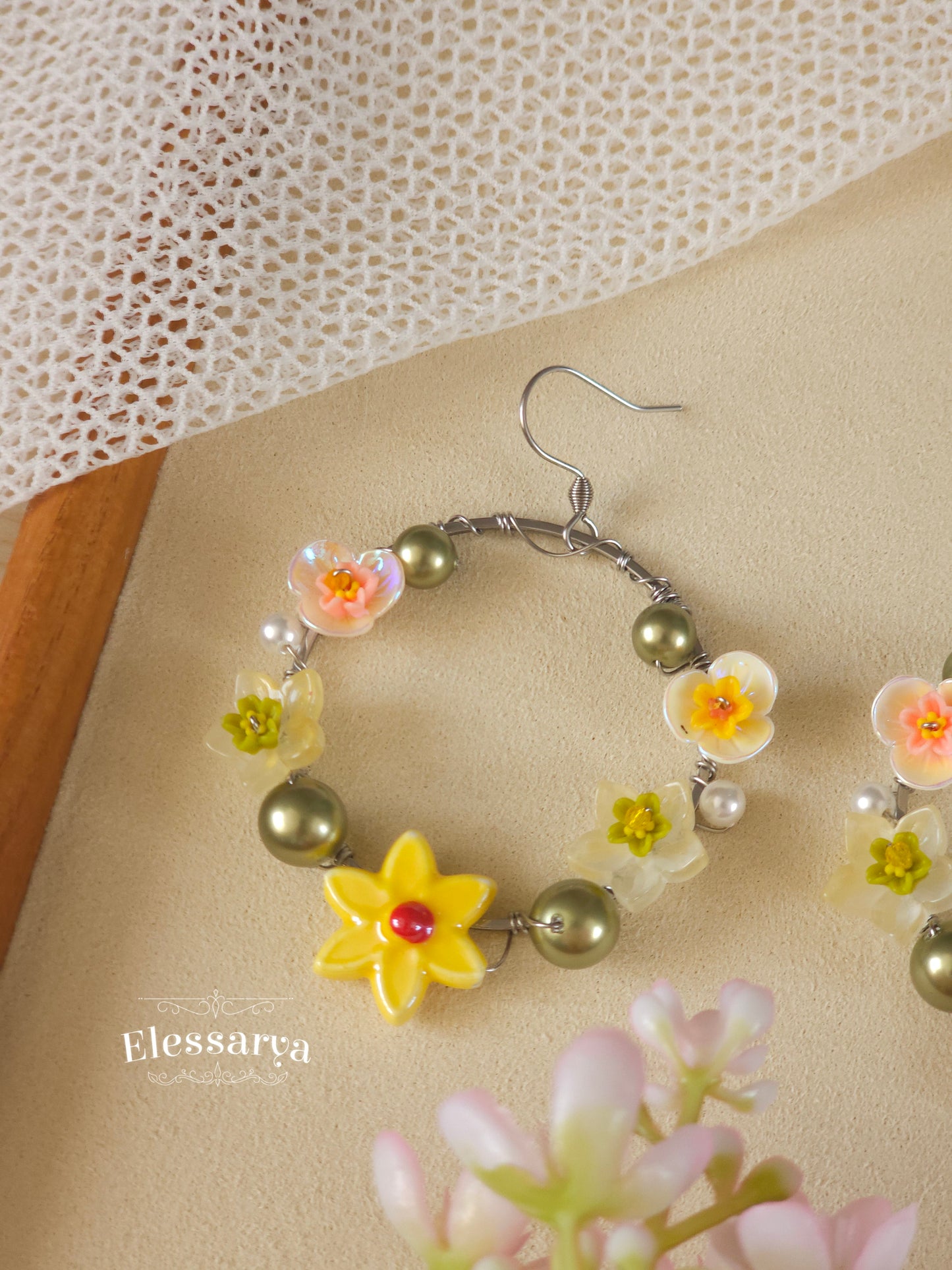 Floral Earrings - Daffodil Wreaths