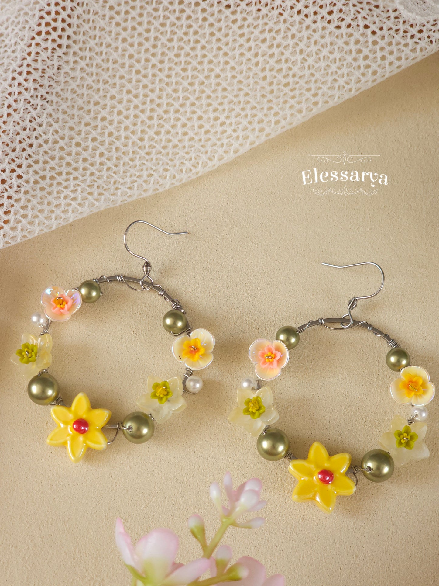Floral Earrings - Daffodil Wreaths