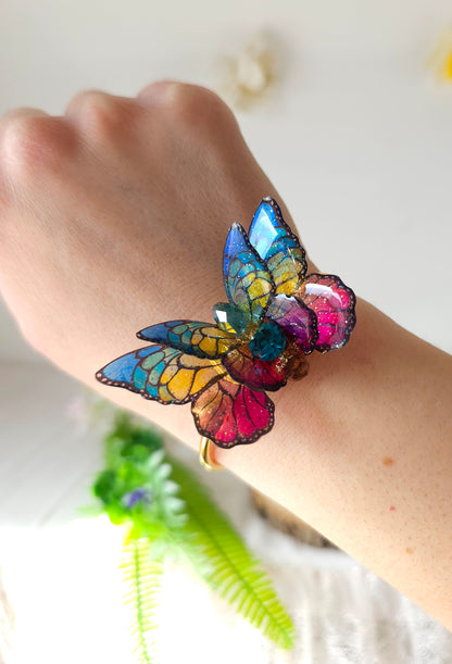 Brățară bangle deschisă – Fluture iridescent