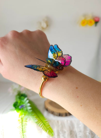 Brățară bangle deschisă – Fluture iridescent