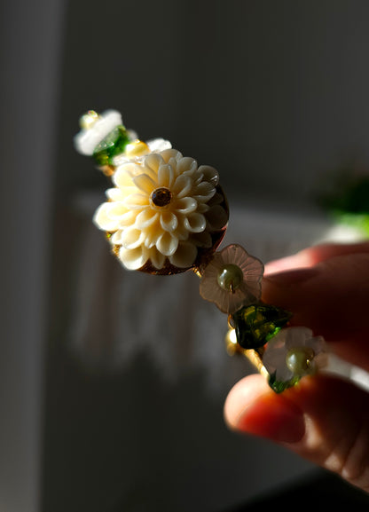 Brățară Florală deschisă - Dalie Albă