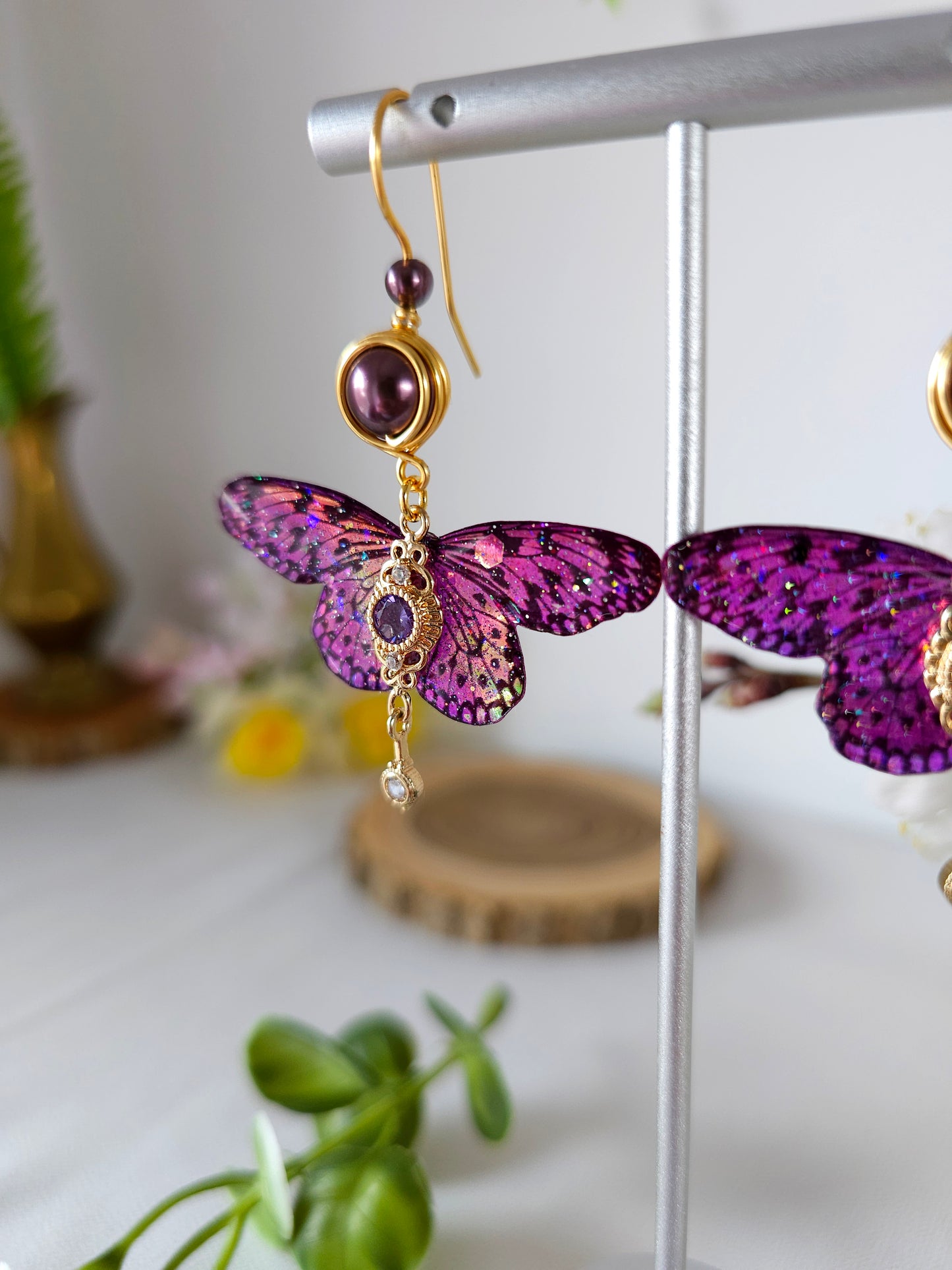 Cercei cu Fluturi Mov Iridiscent