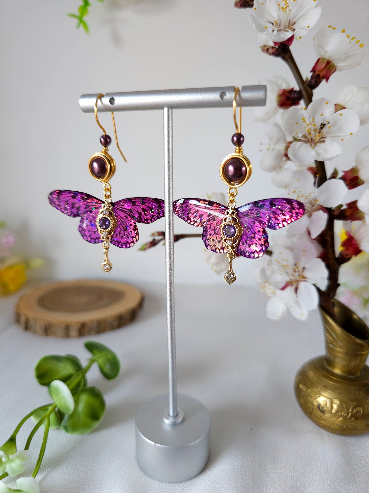 Cercei cu Fluturi Mov Iridiscent