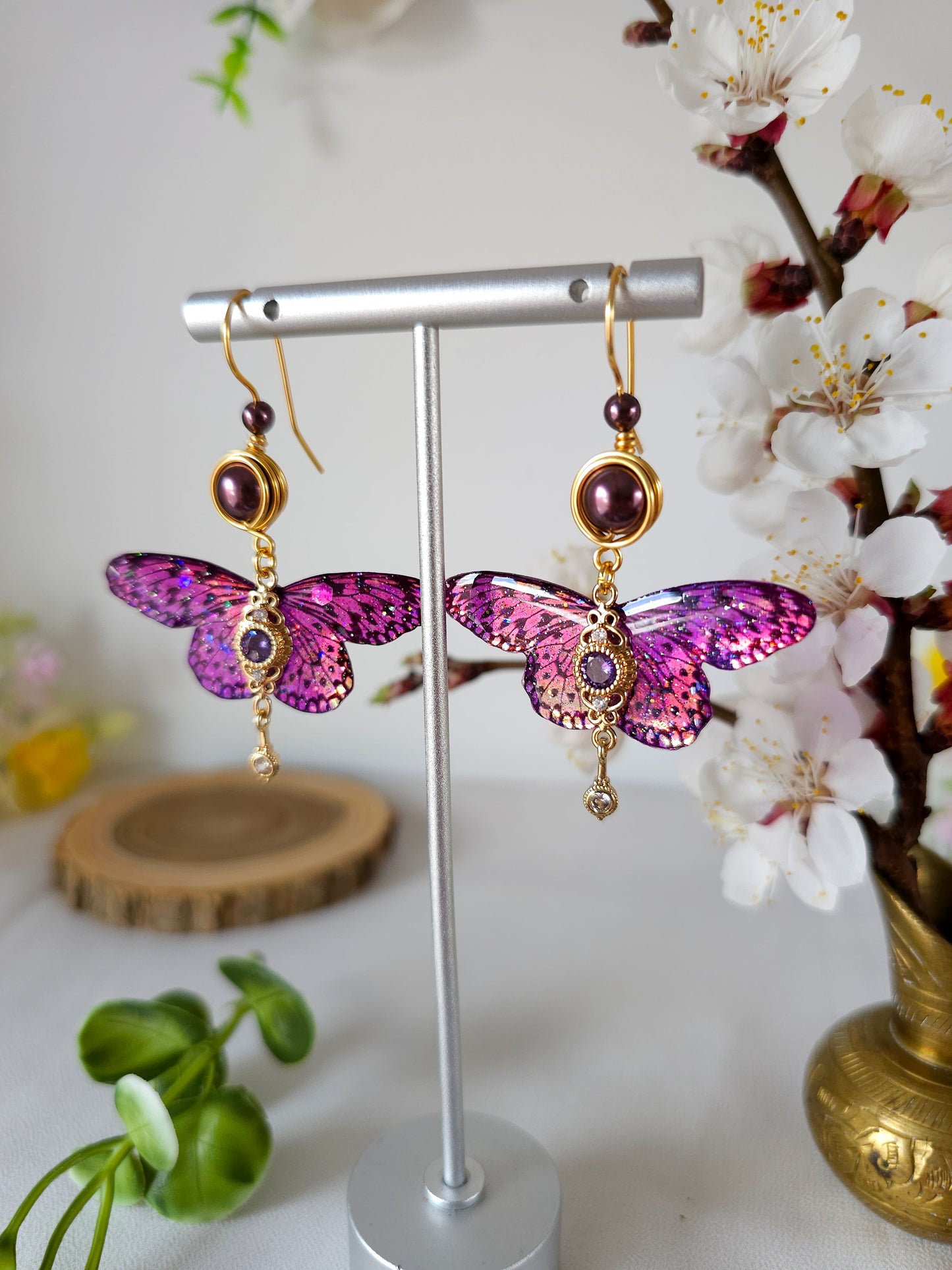 Cercei cu Fluturi Mov Iridiscent