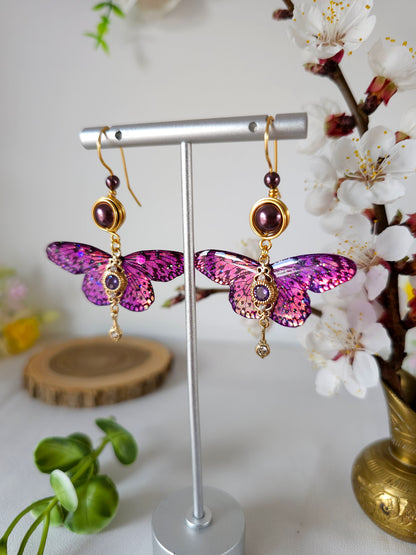 Cercei cu Fluturi Mov Iridiscent