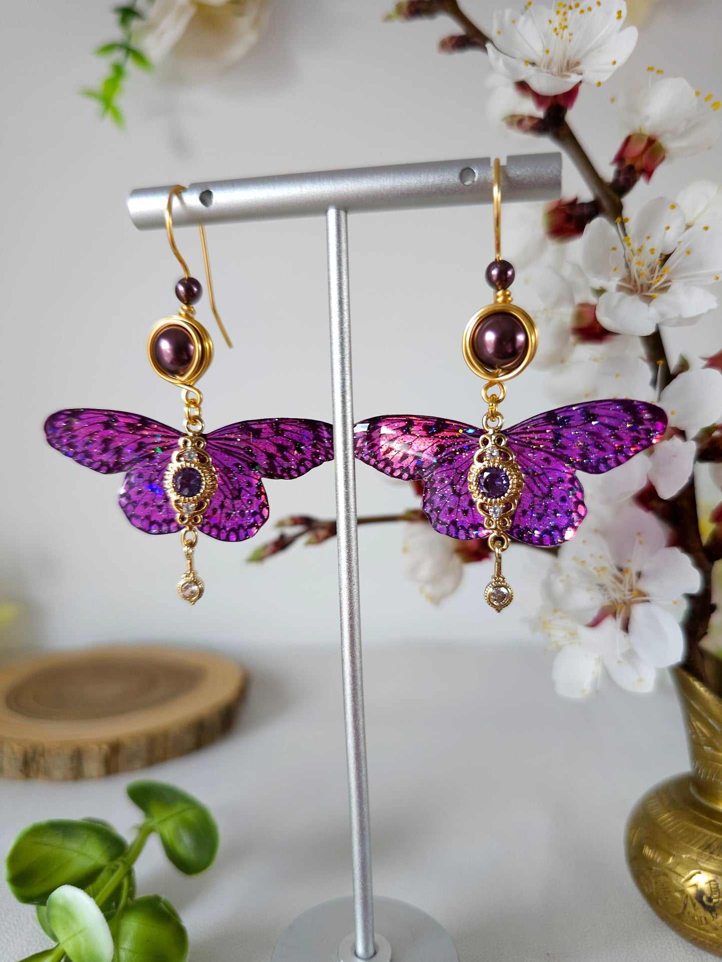 Cercei cu Fluturi Mov Iridiscent