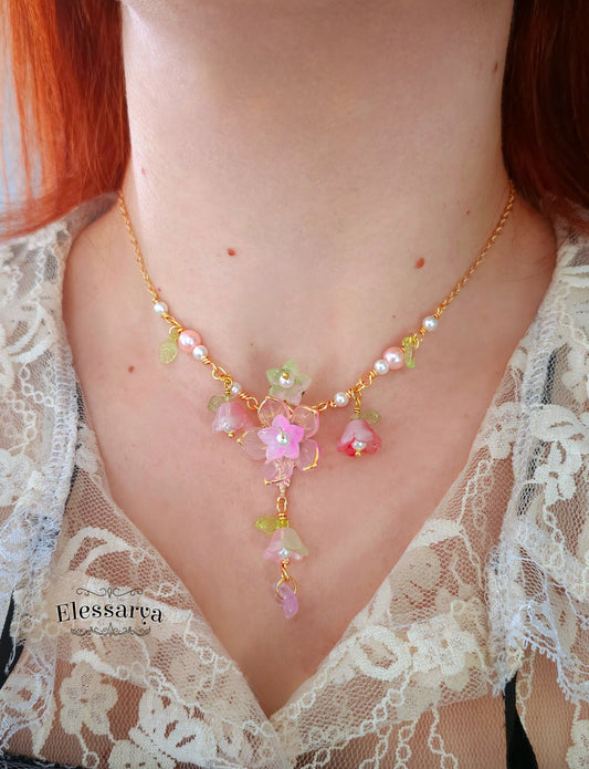 Colier Floral – Grădină Roz de Primăvară