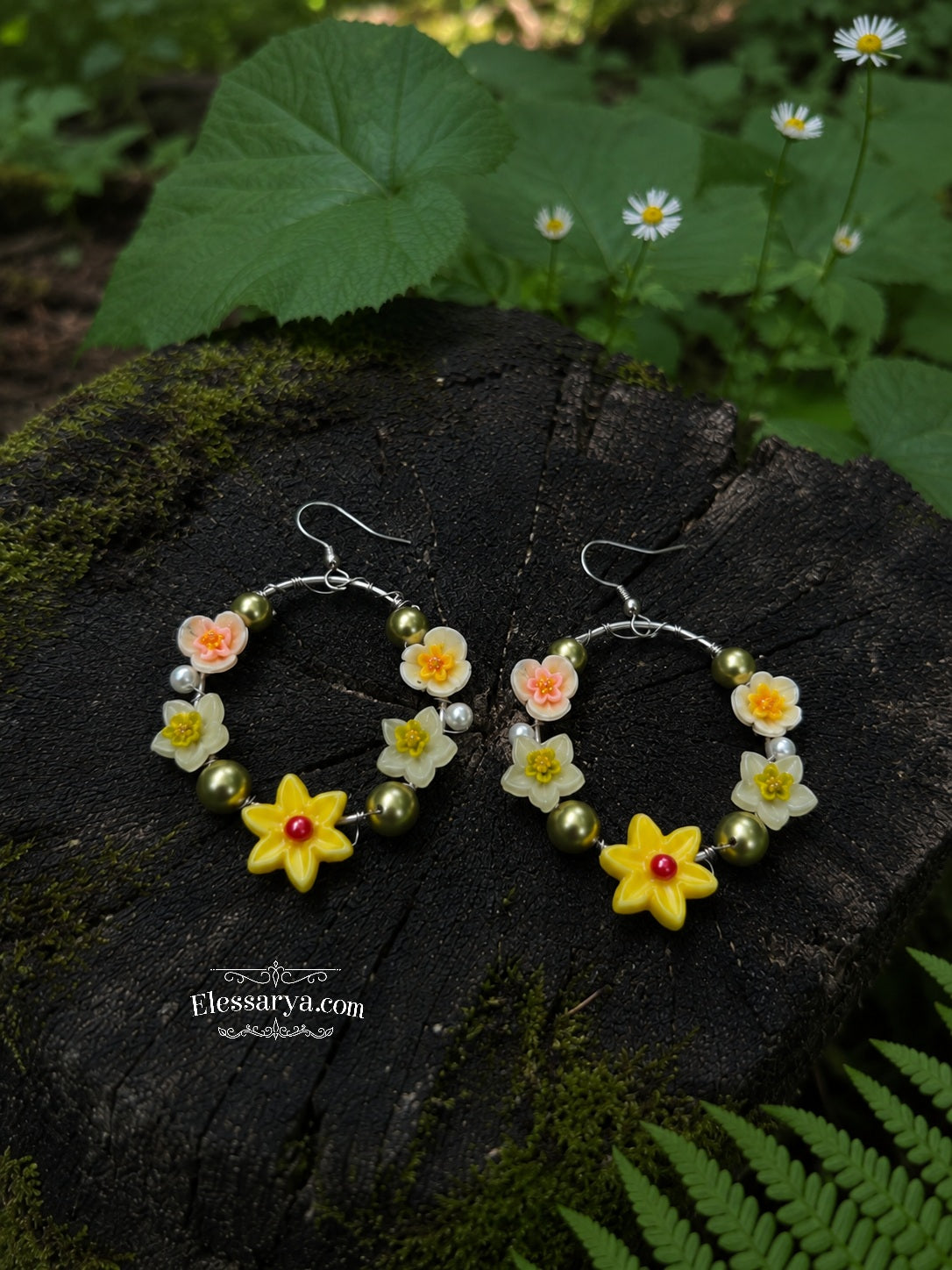 Floral Earrings - Daffodil Wreaths