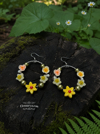 Floral Earrings - Daffodil Wreaths