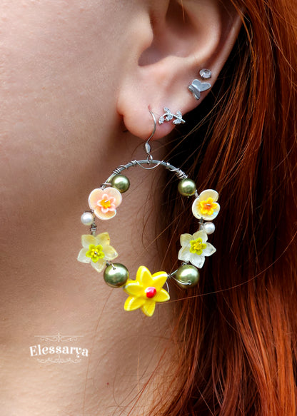 Floral Earrings - Daffodil Wreaths